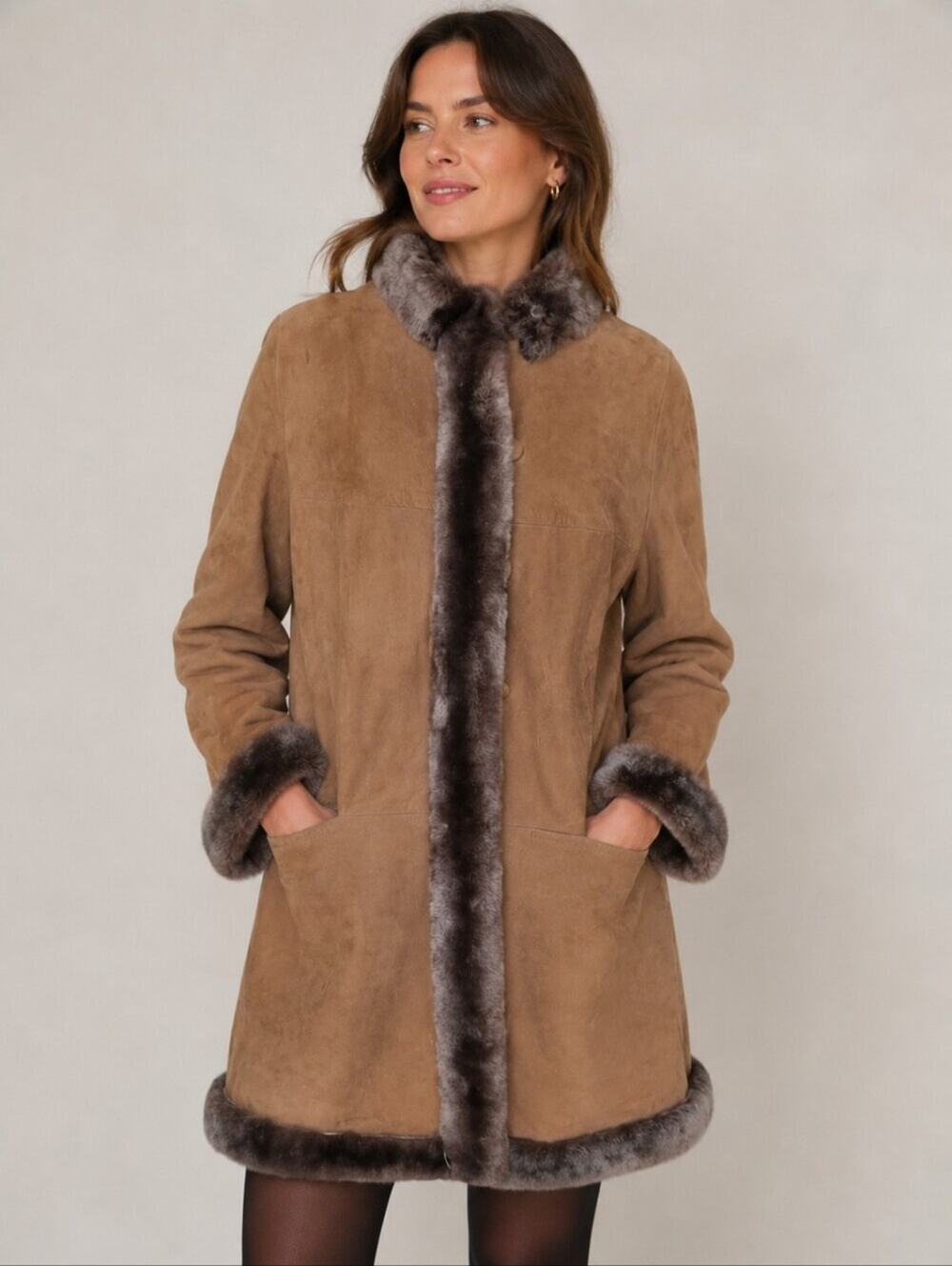 Vintage Highlander Suede Coat W/ Fur Trim Womens Size 12